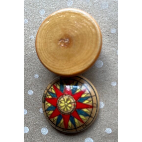 Vintage Handmade Wooden Box Cardinal Direction Alchemy Symbols Pained Shellacked - Picture 5 of 7